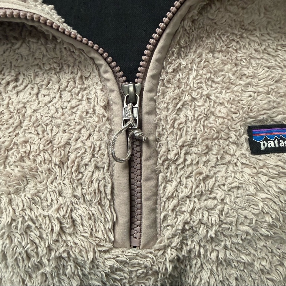 Patagonia Sherpa Fleece Pullover Medium Taupe Quarter Zip Cozy Jacket Top - Picture 3 of 12